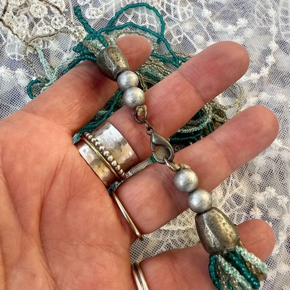 Vintage Pewter Medallion Seed Bead Necklace - Picture 6 of 8